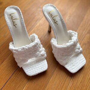 Lulus white raffia braided high heel sandals size 8.5